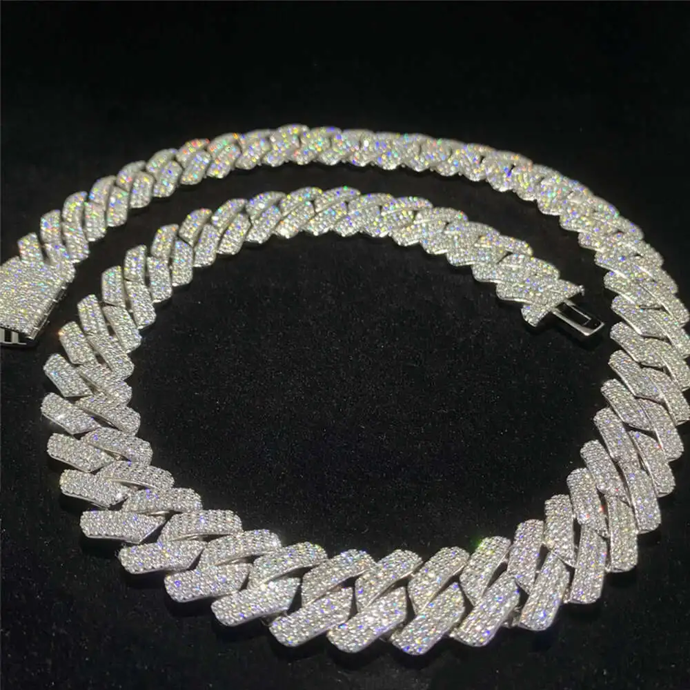 Luxury Wholesale Mens Hip Hop Jewelry 18mm Vvs Moissanite Diamond 18k Gold Plated Cuban Necklace S925 Miami Iced Out Cuban Link