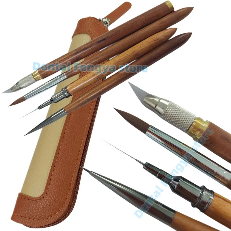 4Pcs/Set Dental Full Denture Glazing &Porcelain Pen Kit Includes:Porcelain Cutback Knife Glazing Pen Needle Dental Lab Tool