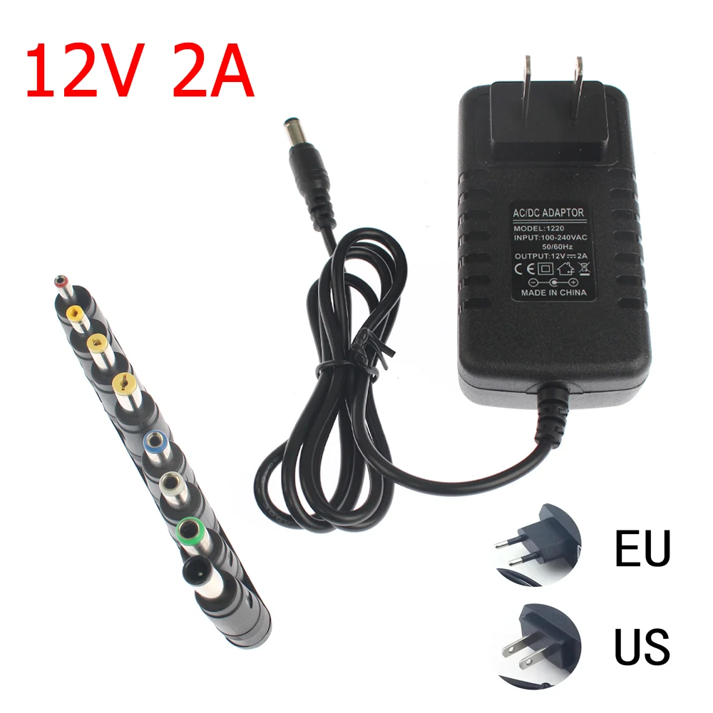 DC 5V 6V 9V 12V 2A Power Supply Adapter Charger AC 110V 220V AC DC Power Adapters DC Plug Converter EU US with 8pcs Connect Plug image 2