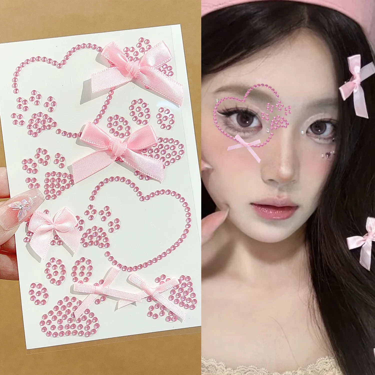 

Fashion Face Stickers Rhinestone Ribbon Bow DIY Eyes Face Makeup Sticker Easy To Wear Bows Temporary Tattoo Stickers Makeup Tool