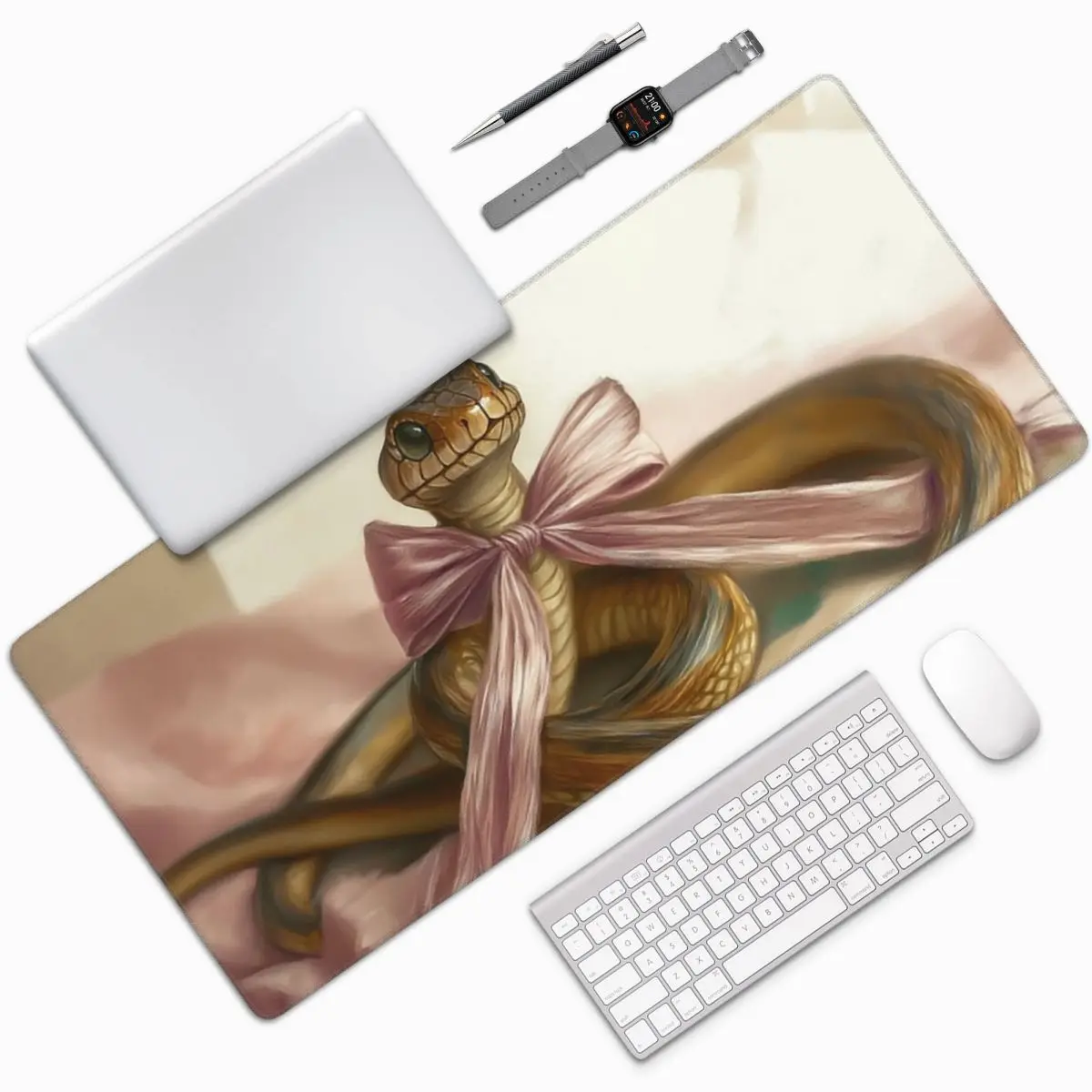 

Golden Pink Little Snake Large Mouse Pad Computer Keyboard Mouse Mat Gaming PC Laptop Desk Mat Office Accessories Table Mats