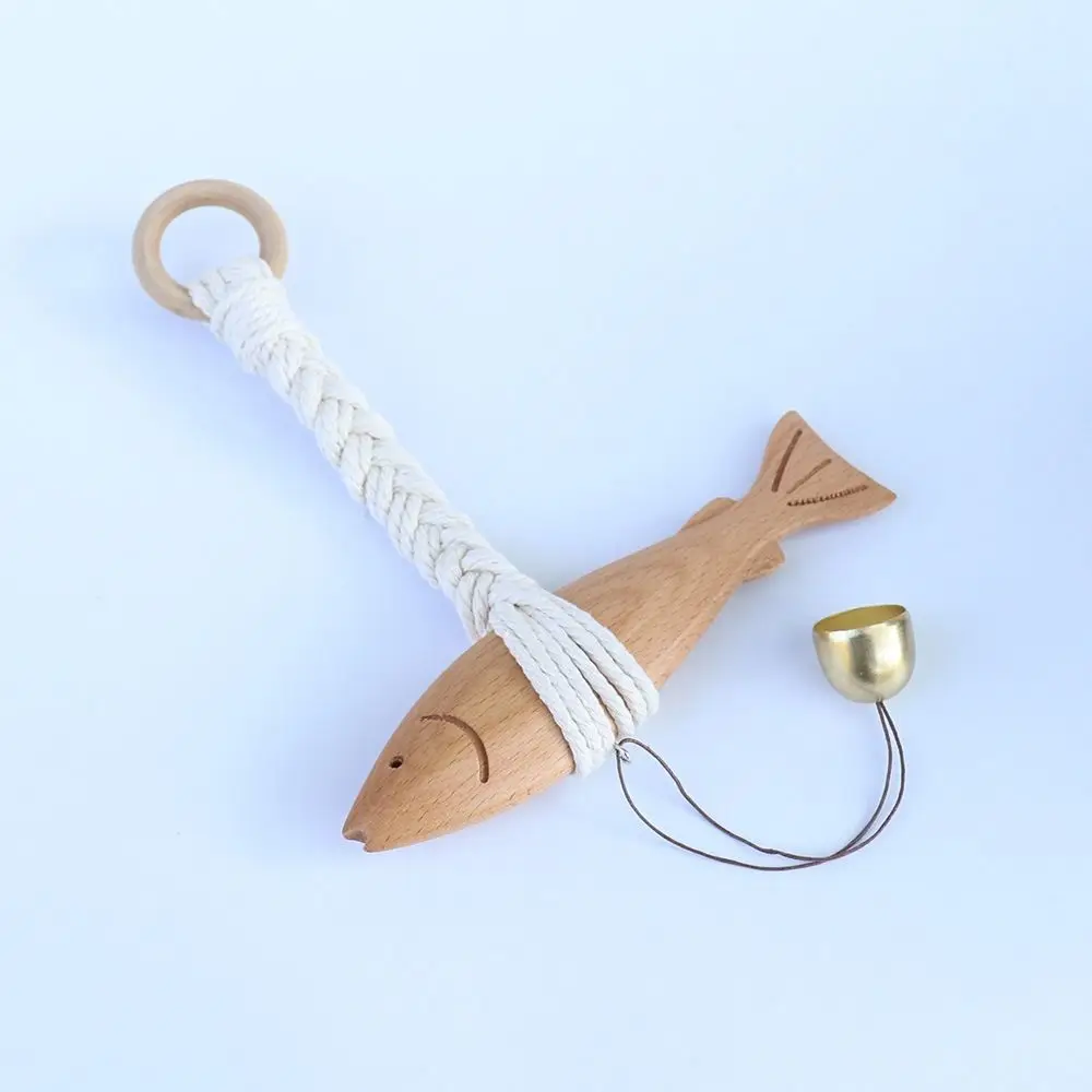 Multi-functional Wood Fish Doorbell Handcrafted Wall Hanging Decor Fish Sculpture Hanging Ornament Home Garden