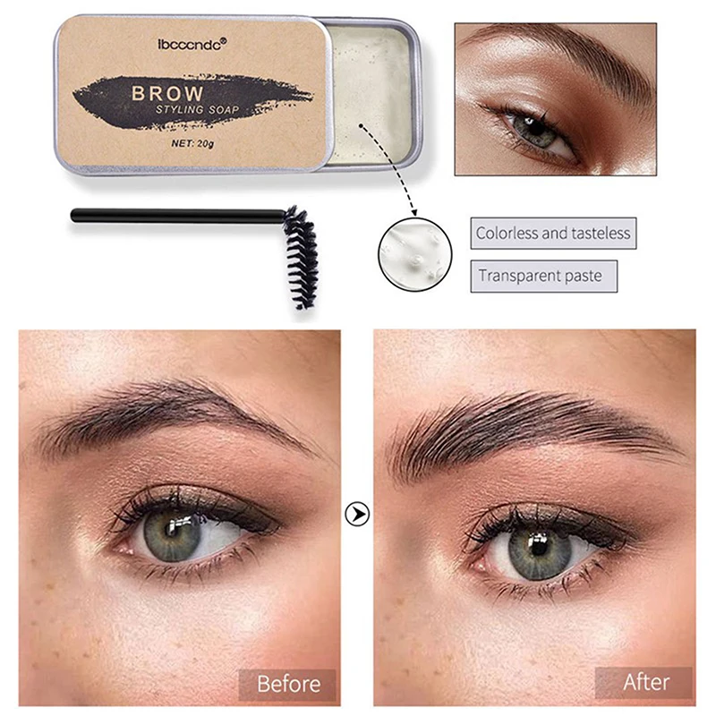Pomada transparente Natural para estilismo de cejas, jabón para cejas, fijador de cera en Gel con cepillo de maquillaje para mujeres, cosméticos para cejas, 1 Uds.