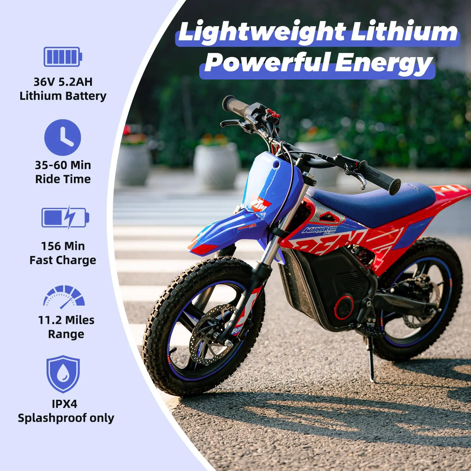 RFN Warrior Kids E250 36V Electric Dirt Bike,with 400W Dirt Bike, 11.2-Mile Long-Range Off-Road Bike with 3 Speeds For Ages 3-6