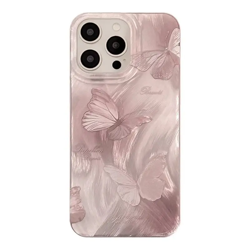 Casing Ponsel Mewah Motif Kupu-Kupu Besar Warna Pink Untuk iPhone 17 16 15 14 13 12 11 Pro Max 16E 7 8 Plus SE2 Pelindung Anti Benturan