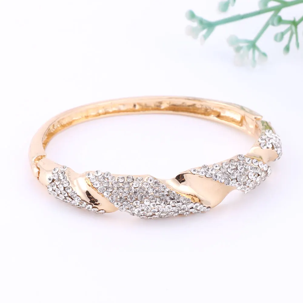 Trendy Necklace Earrings Bracelet Ring  Gold Color Jewelry Sets For Women Crystal Bridal Wedding Accessories