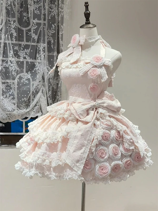 

Pink Rose Lolita Dress Cute Sweet Princess Birthday Gift Elegant Girl's Dress Chinese Hanfu Set Spring 2025 Fashion Ladies