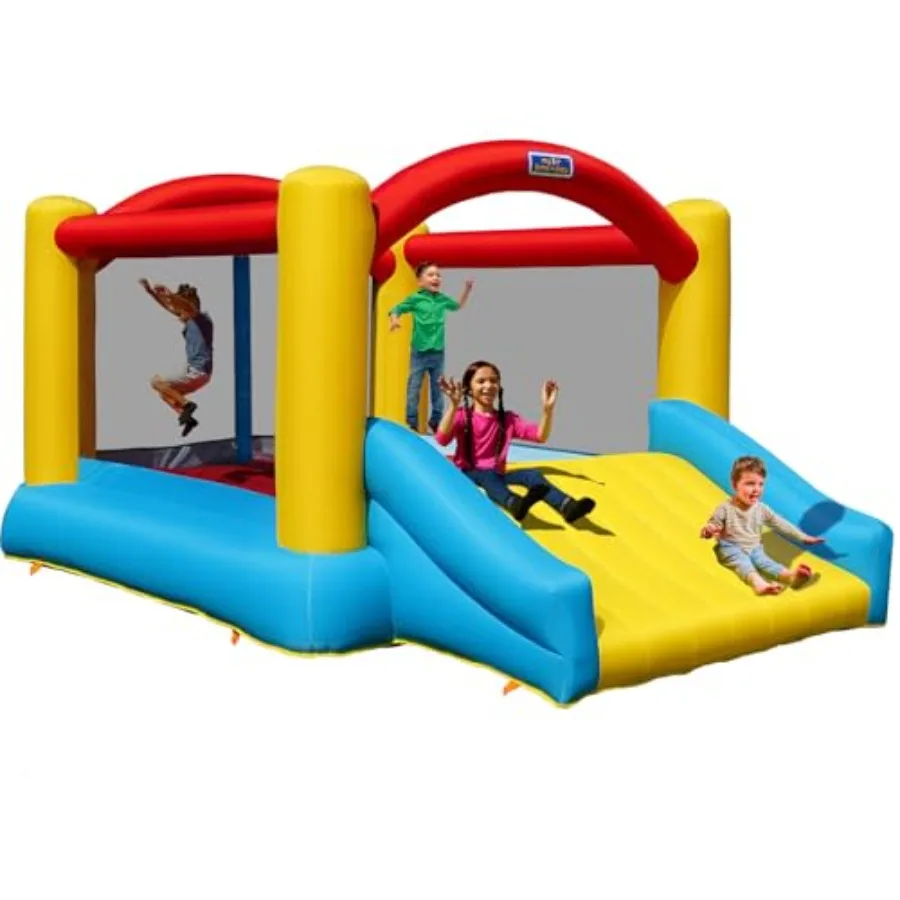 Casa inflable de rebote con tobogán grande y anclajes, de 3 a 8 años, resistente, certificada, soplador incluido