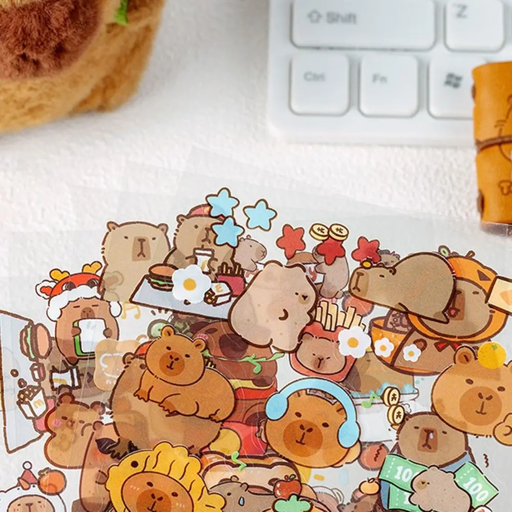 6 Pcs/Bag Cute Capybara Hand Ledger Stickers Creative Aesthetic Scrapbooking DIY Material Cartoon Animal Waterproof