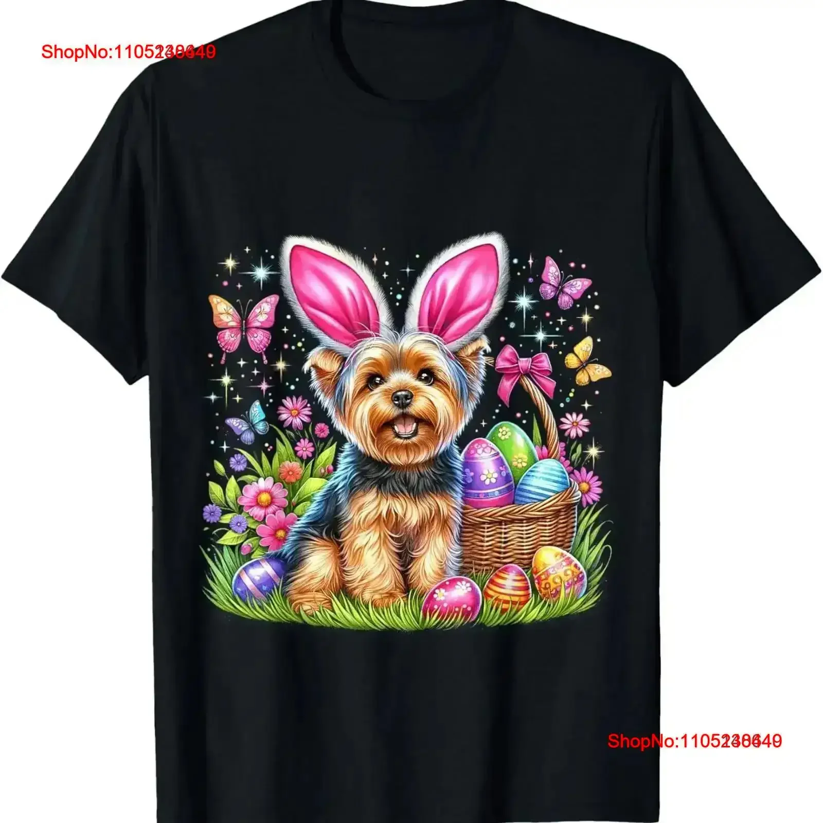 Cute Bunny Yorkshire Terrier Dog Easter Eggs Basket T Shirt vintage Washed Breathable graphic Stylish Slightly vintage Washed