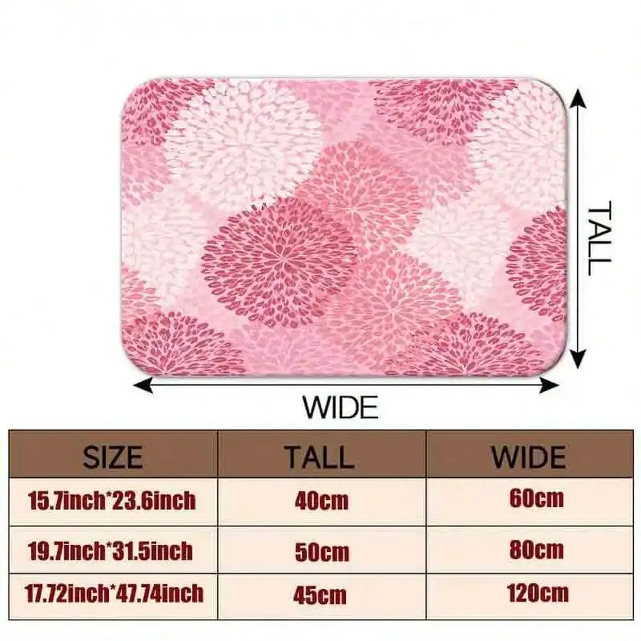 1pc Flannel Floor MatBoho Floral Print Non-Slip Soft Area Rug Aesthetic Pink Chrysanthemum Pattern Floor Mat For Living Room Bedroom DecorNon-Slip, Machine