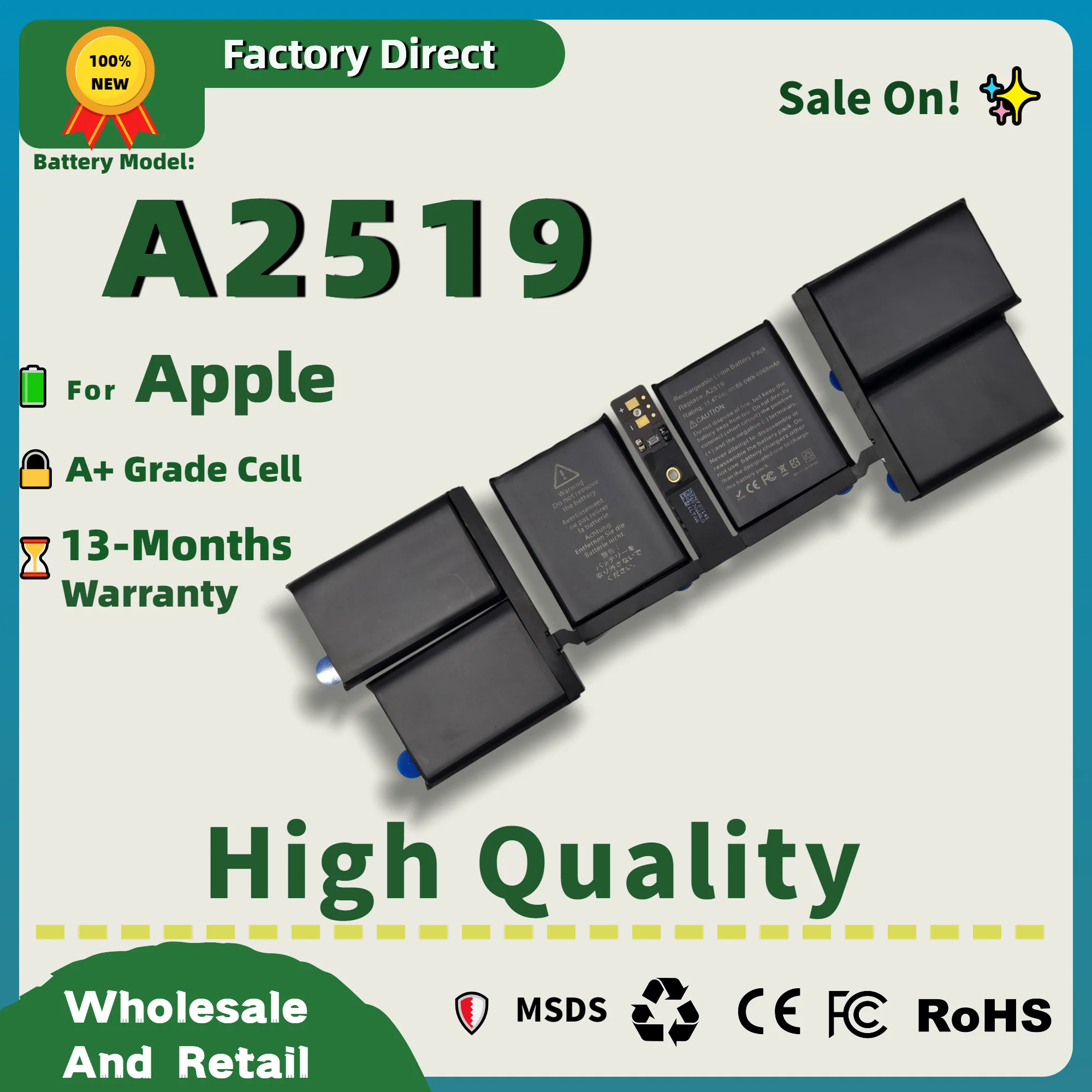 Factory Direct! Battery A2519 fFor Apple MacBook Pro 14 inch A2442 (Late 2021) MKGR3LL/A EMC3650| 13-months Warranty