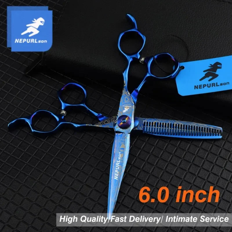 

Professional 6 '' Upscale scissor Blue Damascus hair scissors cutting barber tools haircut thinning shears hairdresser scissors