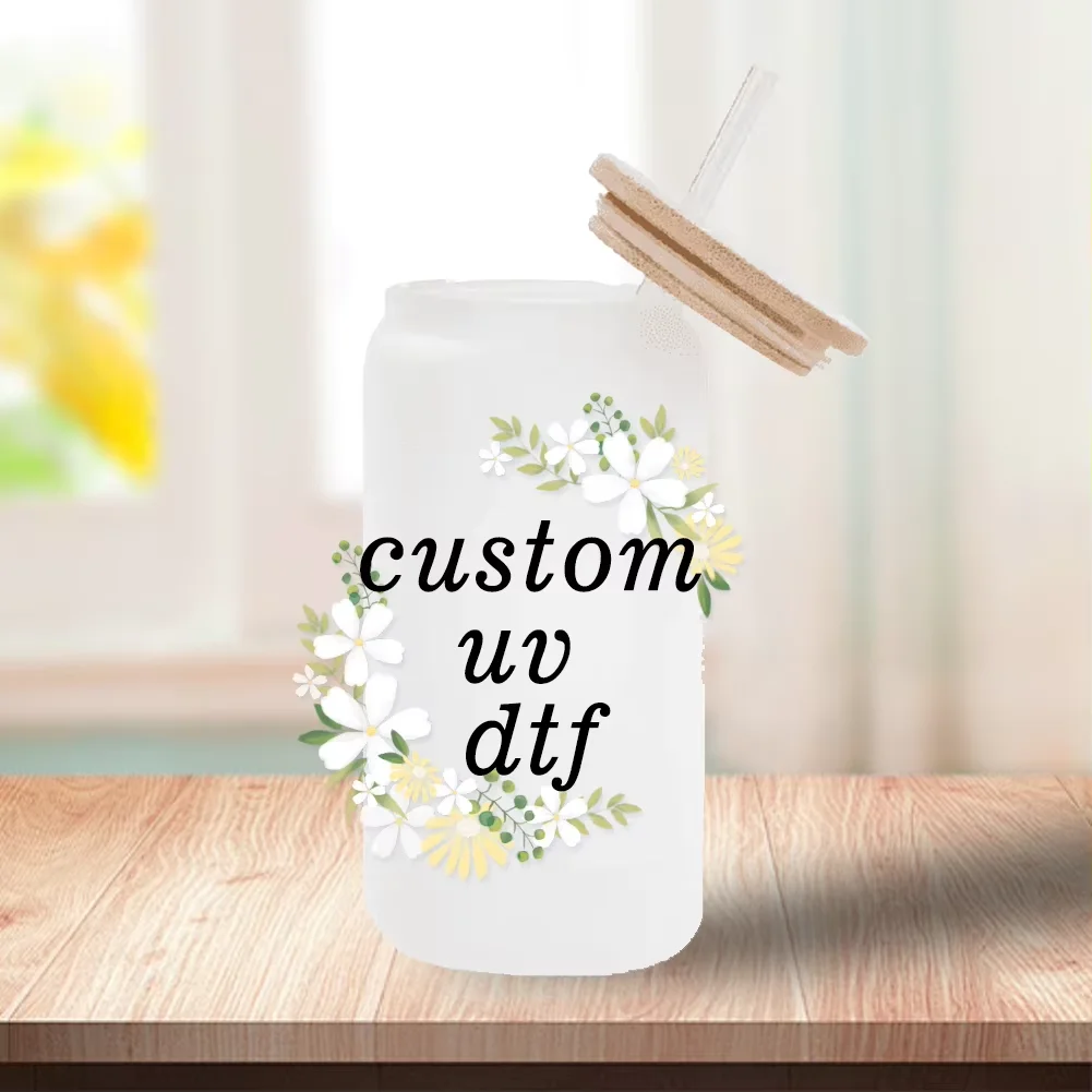 CUSTOM cup sticker  UV DTF Transfer Sticker Waterproof For 16oz Glass Cup Wrap Stickers DIY