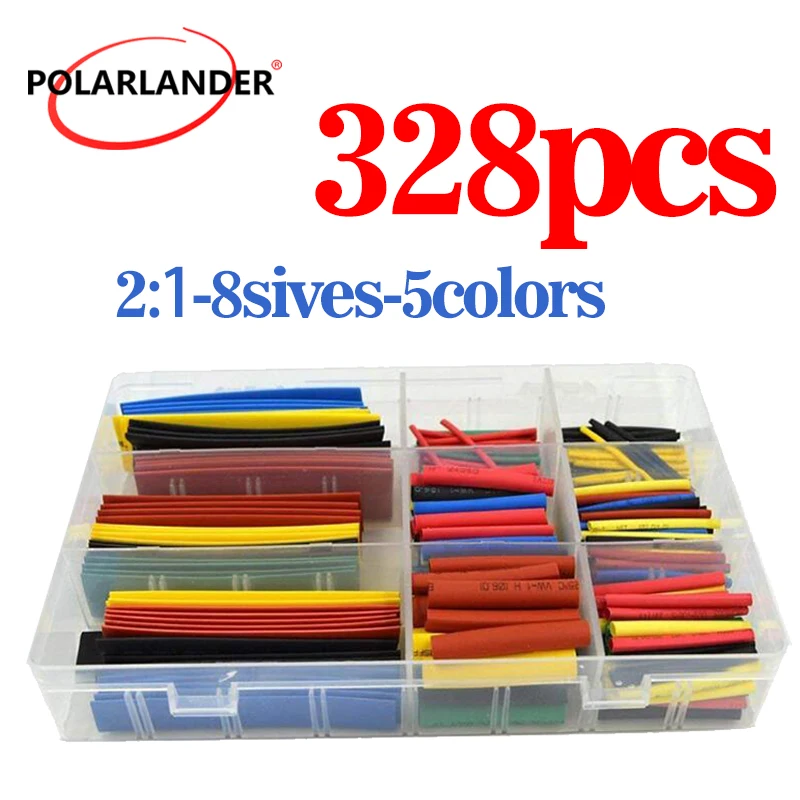 

328 шт., комплект термоусадочных трубок 8 размеров - соотношение 2:1, изоляционная втулка для автоматического провода кабеля, сертифицированная UL