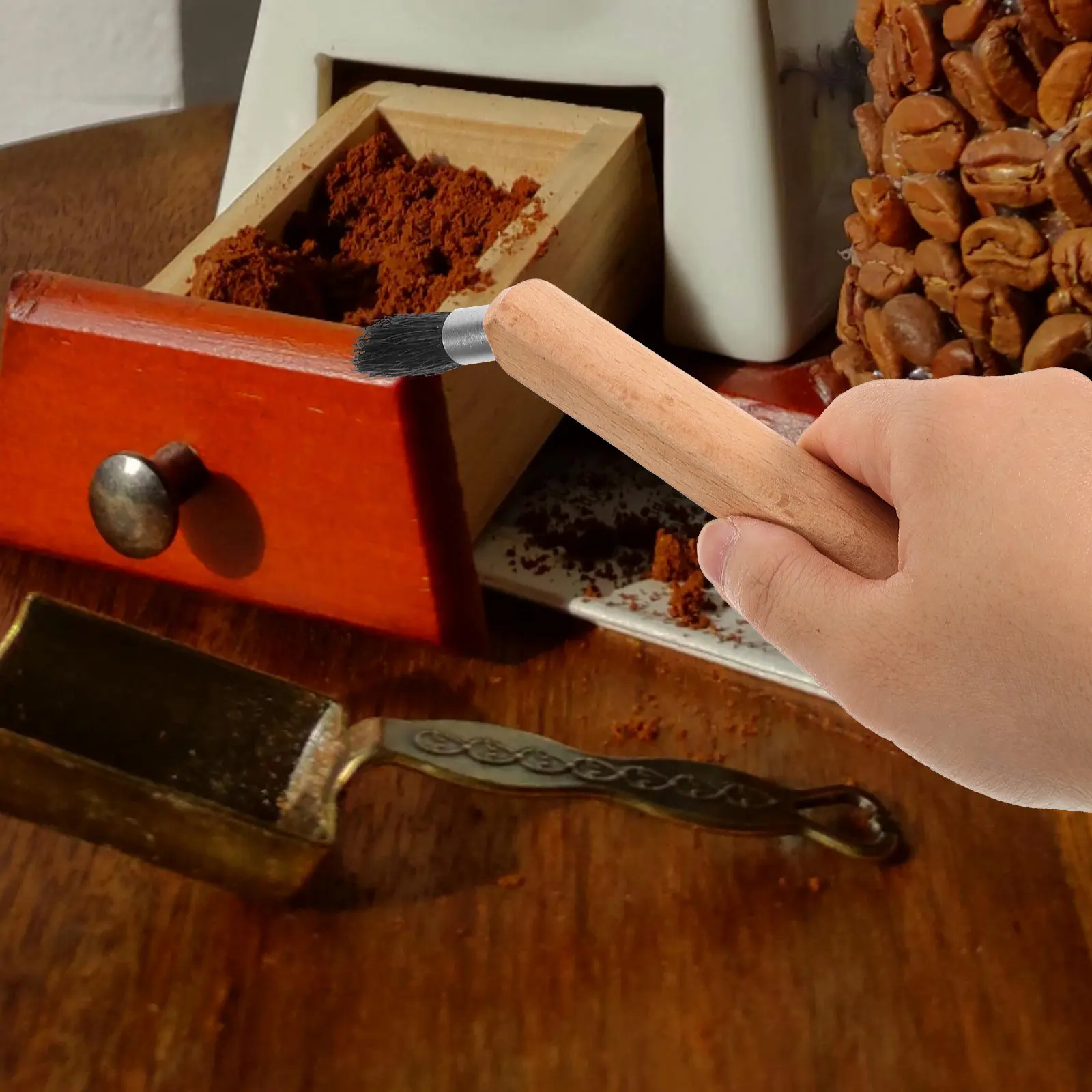 Coffee Machine Cleaning Brush Premium Wood Espresso Grinder Durable Tool Soft Bristle Cleaning Brush for Coffee Powder Residue