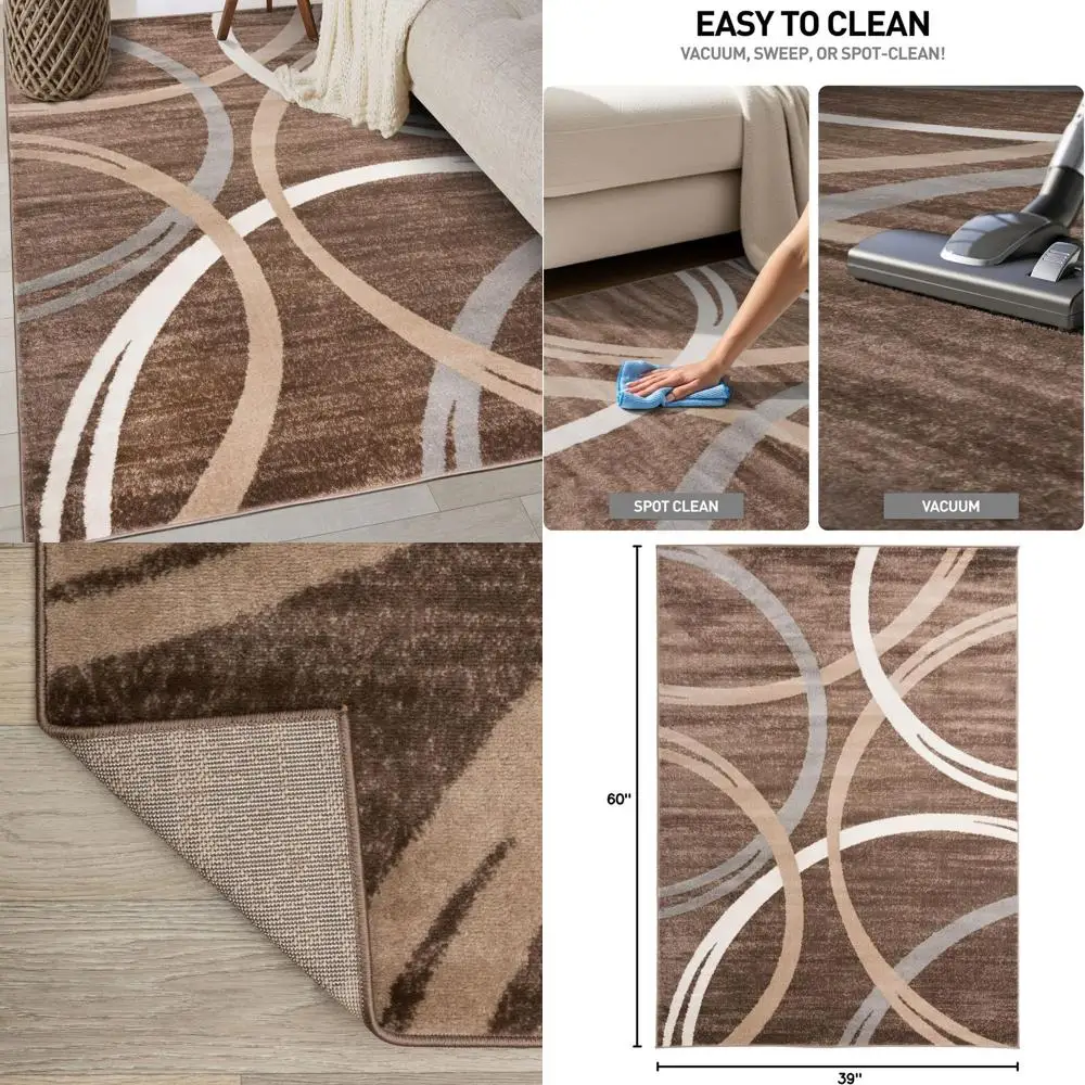 

Ковер с волнистым узором в коричневых кругах – грязеотталкивающий, для спальни, офиса, небольших помещений, 100 x 150 см