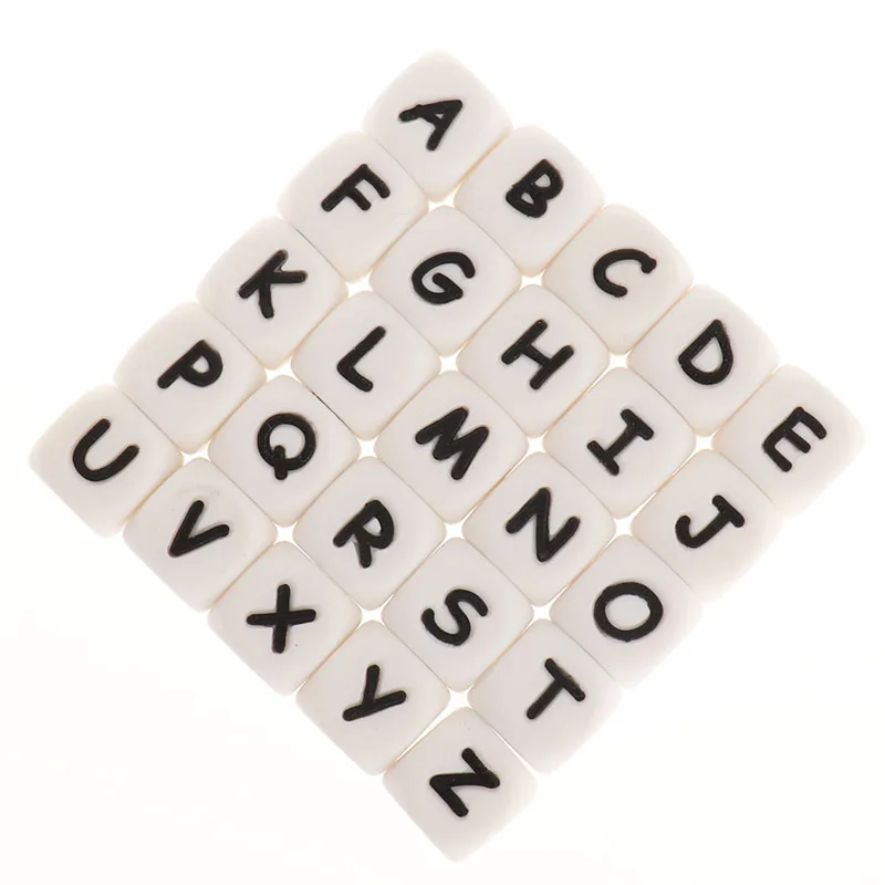 200 stücke Alphabet 12mm Silikon Buchstaben Perlen Für Armbänder Cube Baby Beißringe Personalisierte Name DIY Nagetier Zahnen Lanyard perle