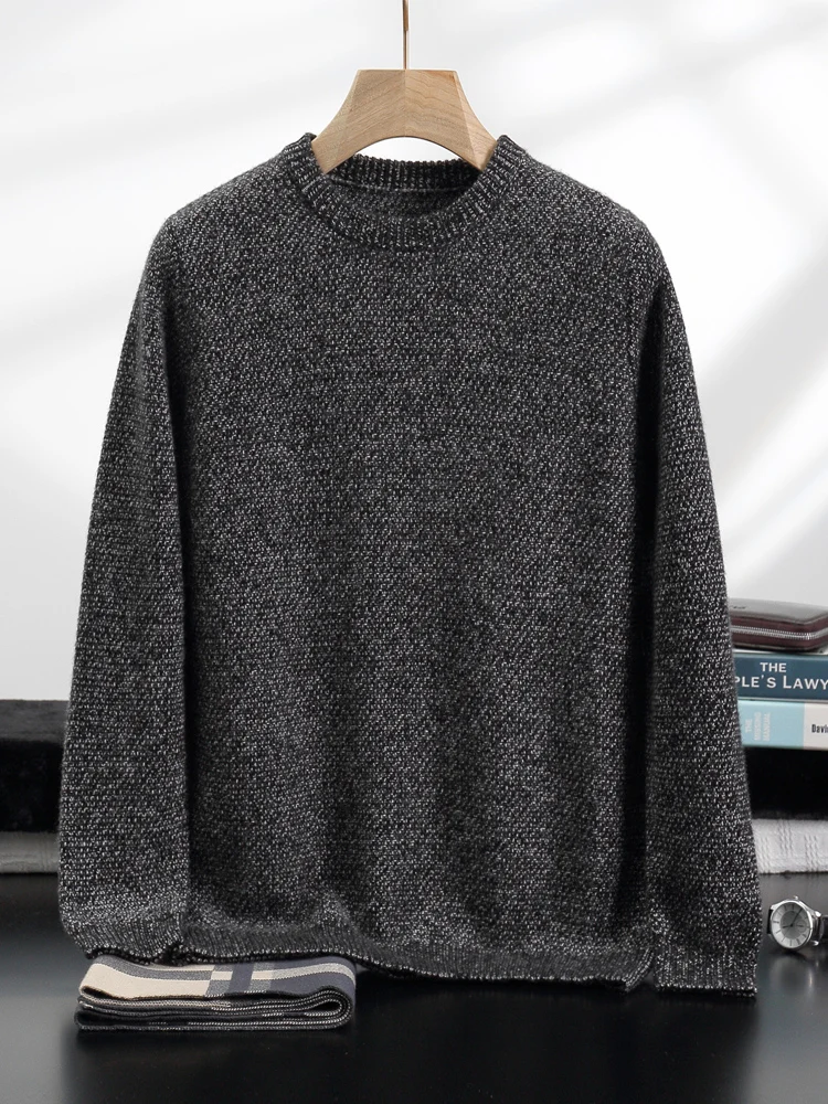 Light Luxury Autumn Winter Men's O-Neck Pullover Sweater Loose 100% Cashmere Thicked Warm Breathable Knitwear Soft Business Tops