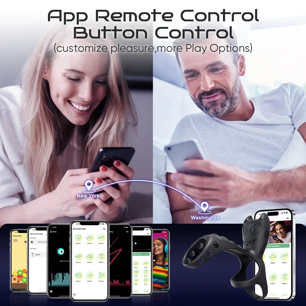 APP التحكم تهتز خاتم الديك للرجال حلقة القضيب القذف تأخير حشفة البظر محفز السلع الكبار لعبة الجنس للأزواج 18 +