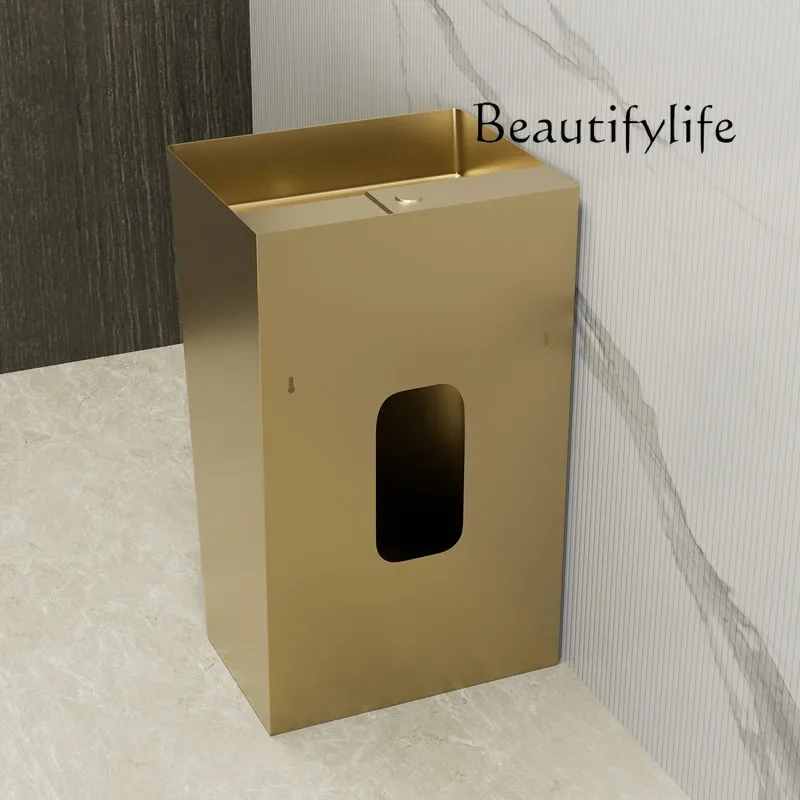 N69 Golden stainless steel column type wash basin Hotel bathroom Square washbasin Integrated floor column basin