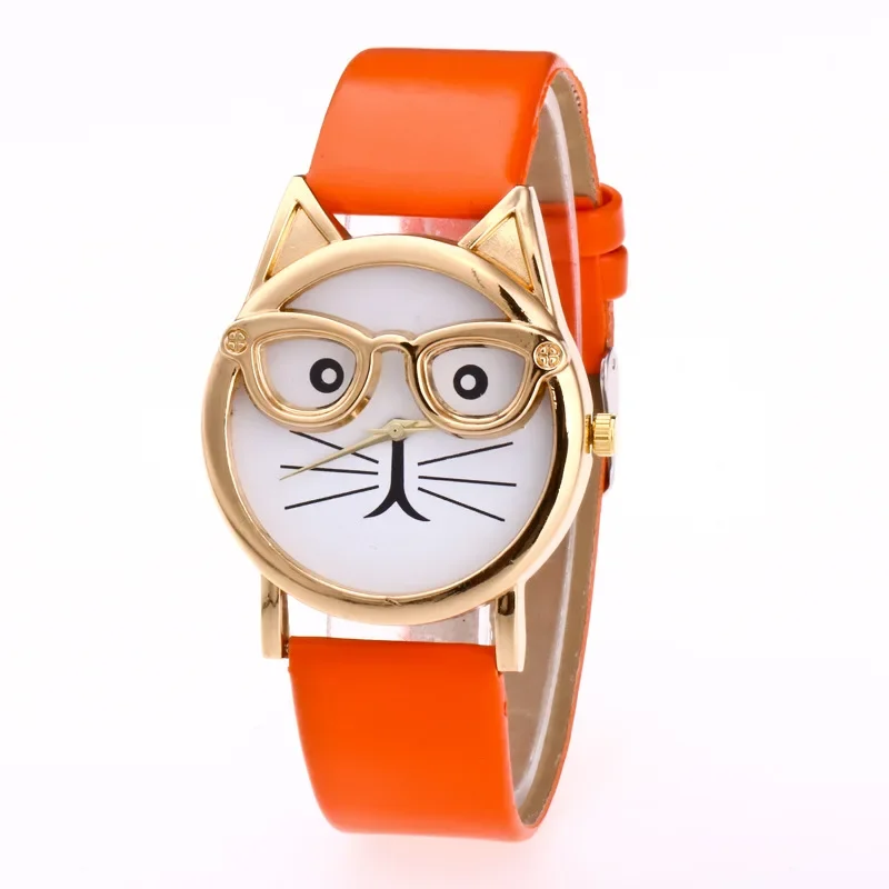 Zegarek kwarcowy dla dzieci Cute Cat Pattern Zegarek dla dzieci Fashion Simple Crystal Pure Color Imitacja skóry Zegarek kwarcowy Часы Женские