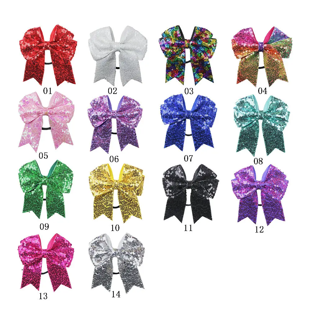 12pcs/Lot Girls Bow Hair Ties Glitter Solid Color Sequin Bows Elastic Swallow Tail Bowknots Hairgrip Hair Accessories for Kids