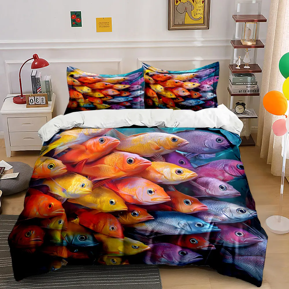 

Colorful tropical fish cluster Duvet Cover Set with 3D Printing Design Soft Polyester Bedding Set All-Season Comfort for gifts