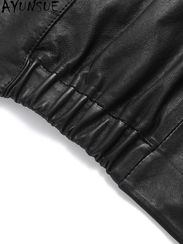 AYUNSUE 100% Genuine Sheepskin Womens Leather Jacket 2025 Autumn Loose Fashion Leather Jacket Woman Clothes High Quality 가죽자켓 여성