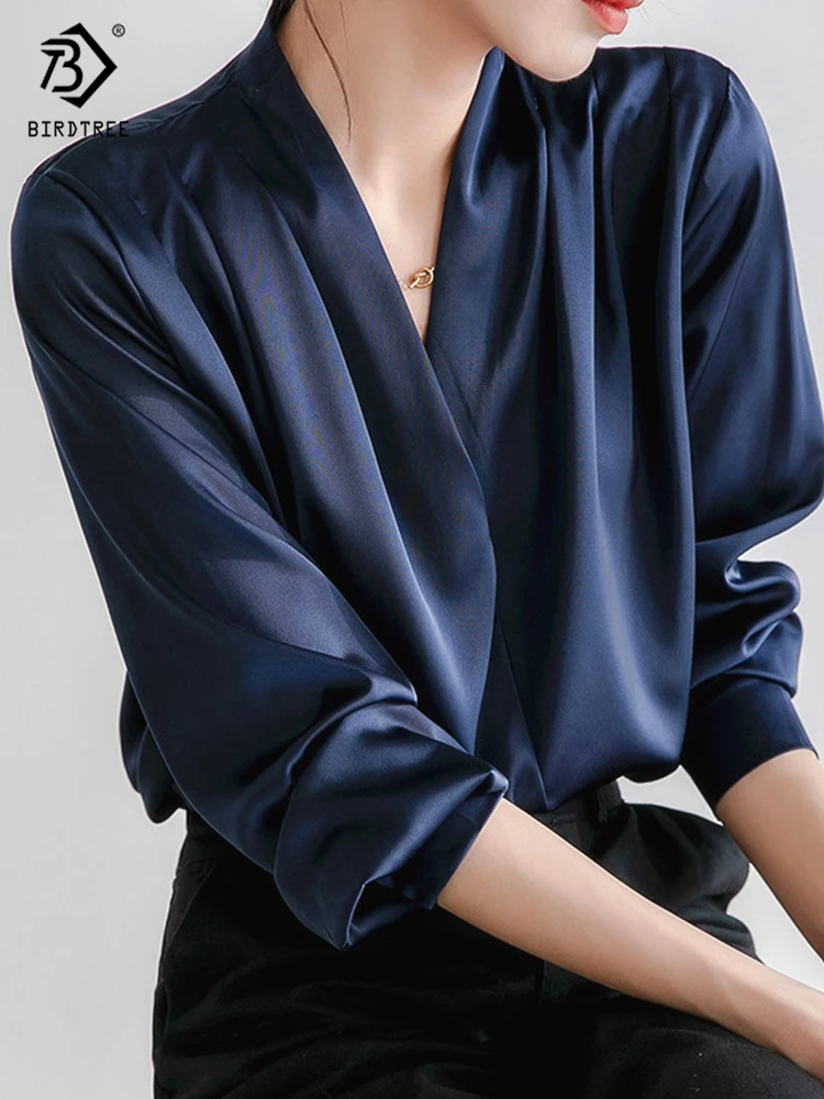 2022 Spring New Arrival Women Elegant Satin Blouse Lantern Sleeve V-Neck Office White Shirt Vintage Autumn Casual Tops T24402X