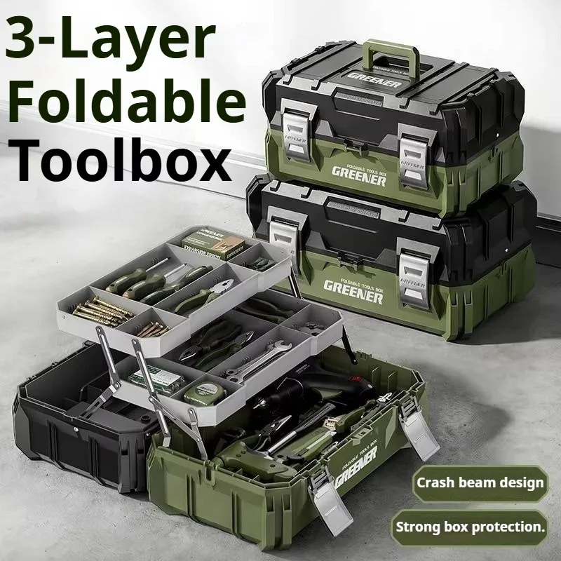 

Convenient 3 Tier Foldable Toolbox Industrial-Grade Tool Storage Organizer Multifunctional Electricians Plumbers Tools Packaging