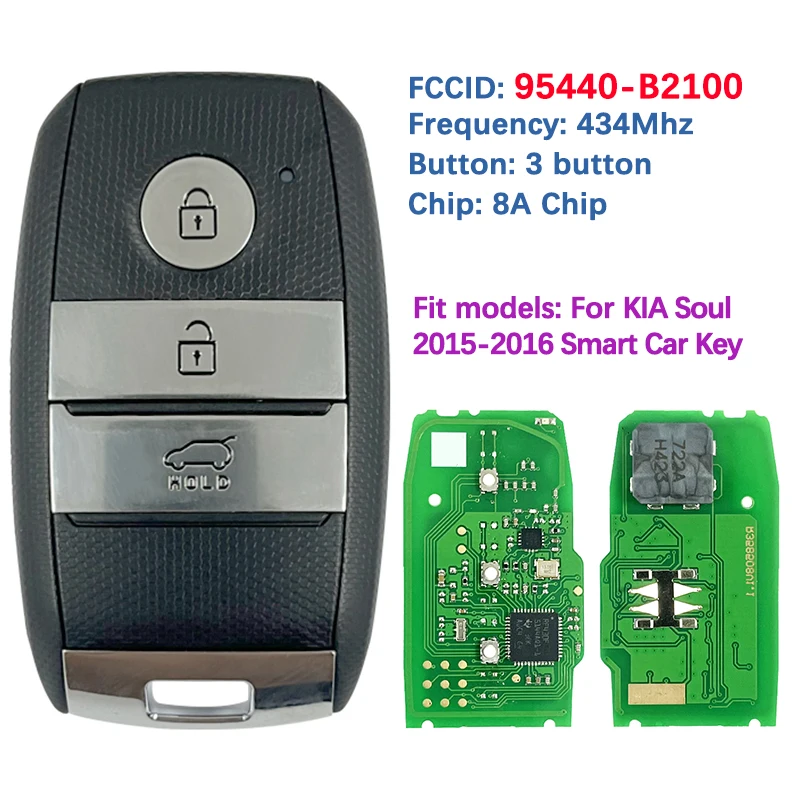 CN051240 Aftermarket 3 Buttons Smart Key Keyless Entry Remote 8A Chip 433MHz 95440-B2100 For KIA Soul 2015-2016