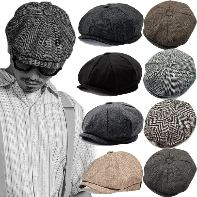 Men’s Spring and Autumn Retro British Style Cap for Men Classic Vintage Luxury Octagonal Flat Cap Cotton Ascot Caps Beanie
