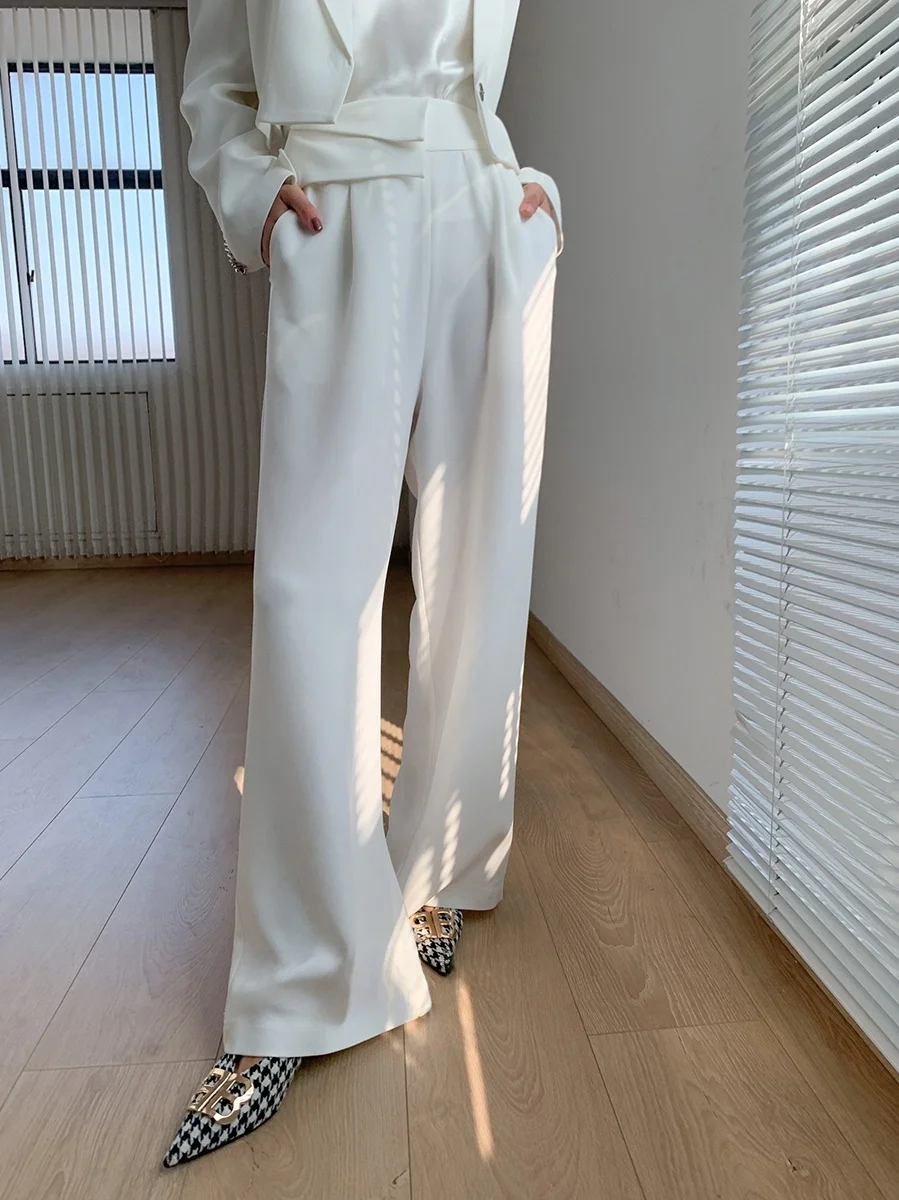 

KARFELY Asymmetric Design High Waist Wide Leg Pants Casual Trousers Long Commute Sle OL Faion Summer 2023 Regular Thin