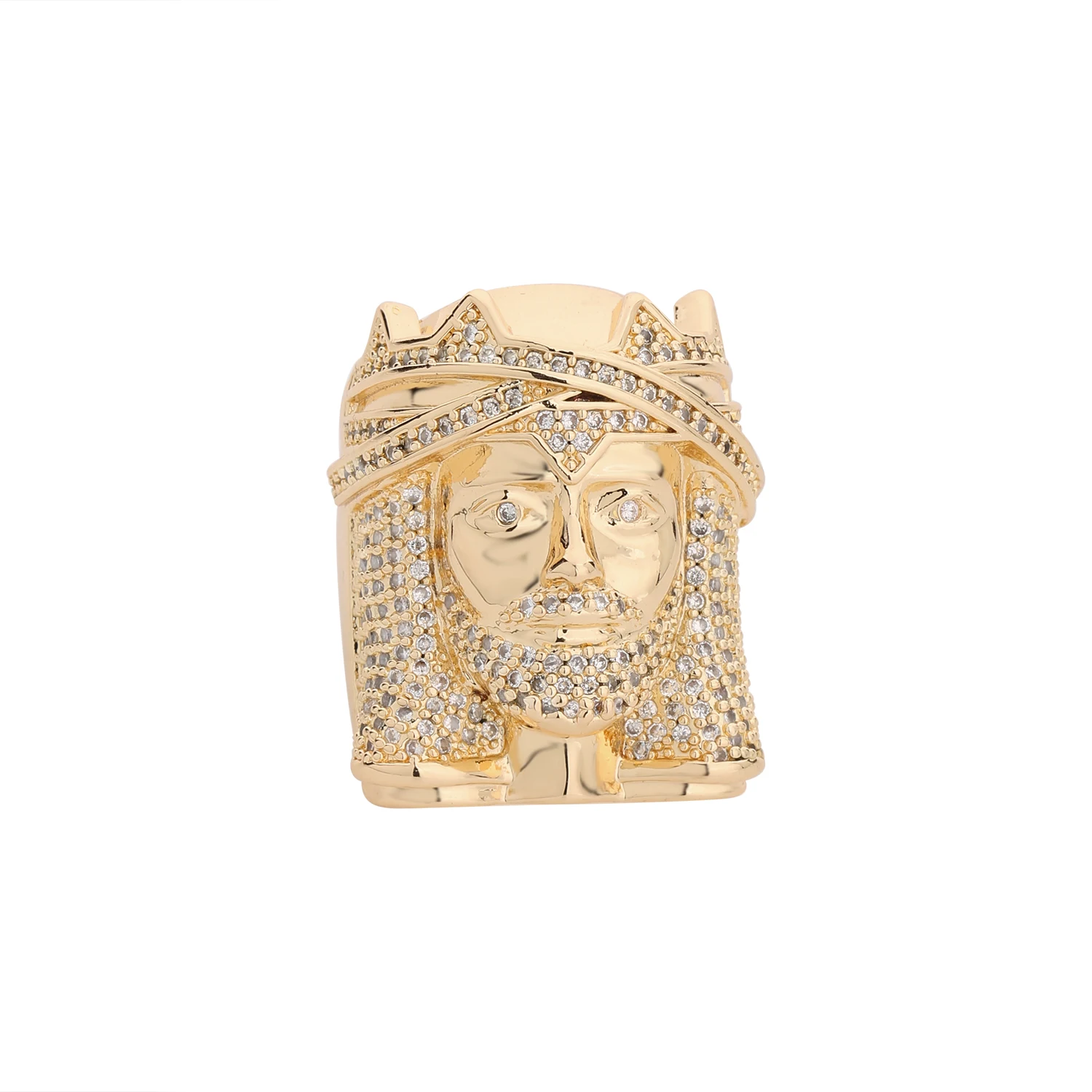 Hip-hop icecrystal large size ring Jesus brass plated 14k gold inlaid zircon hand jewelry beautiful appearance support