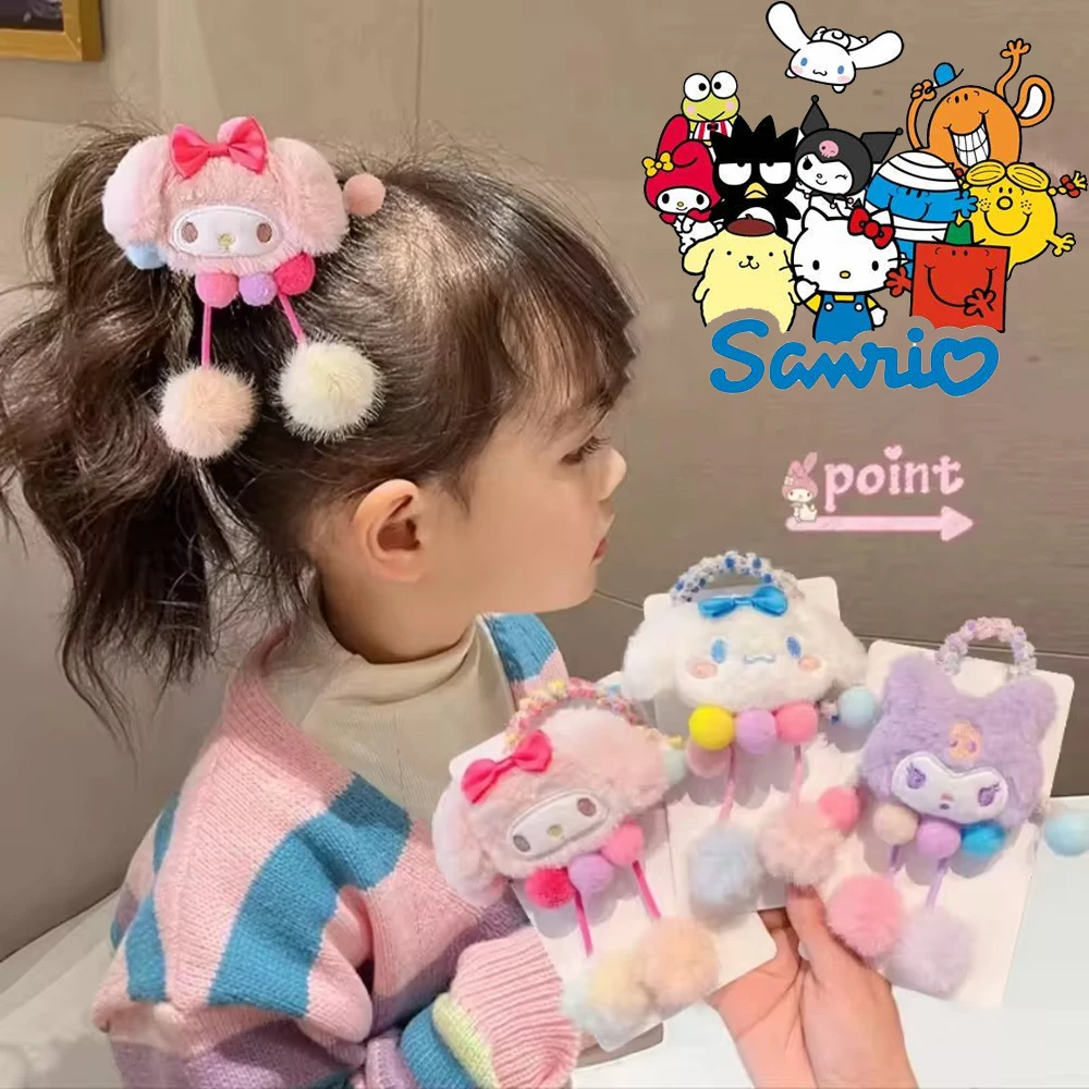 MINISO Cute Plush Elastic Hair Bands For Girls Sanrio Hair Ties Scrunchies Cartoon Rubber Bands Girl Headwear Hair Accessories