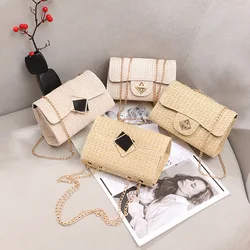 Chain diagonal woven bag 2024 new ladies bags fashionable and versatile woven lock buckle single shoulder small square bag