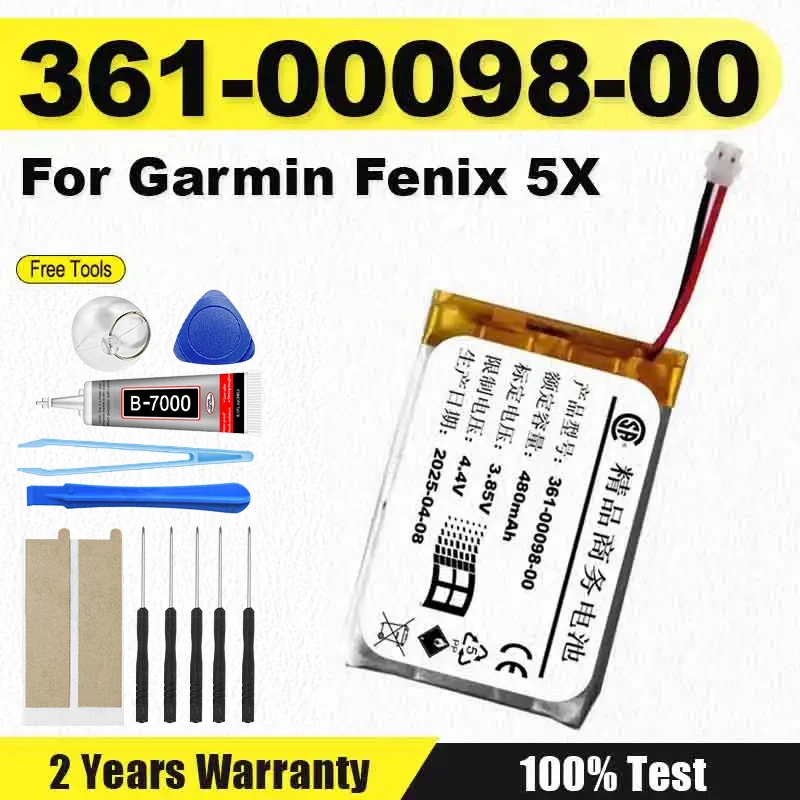 Brand-New 361-00098-00 Watch Battery For Garmin Fenix 5X Replacement Battery + Free Tools