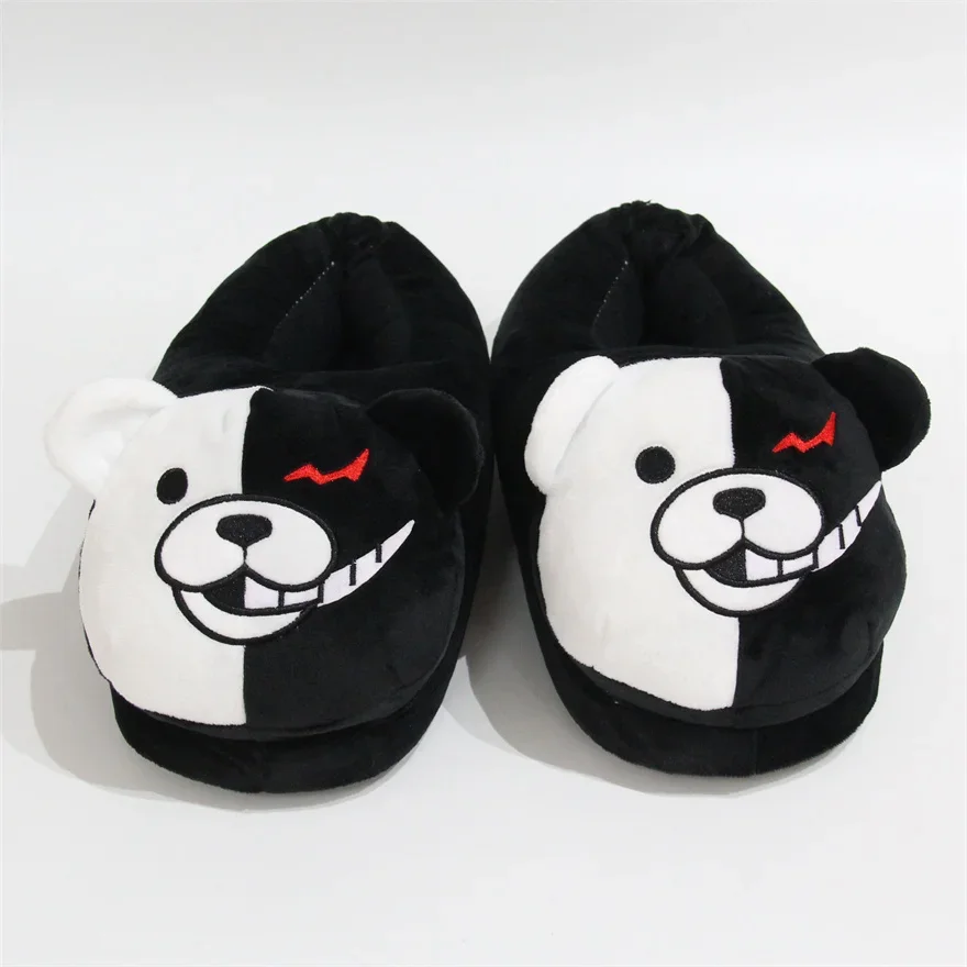 Danganronpa Monokuma pantofole di peluche Anime nero bianco orso scarpe da cartone animato Cosplay farcito Unisex famiglia regalo al coperto bambini adulti