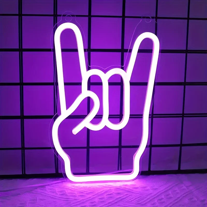 LED Neon Sign Rock Gesture Sign Kid Room Flex Silicone LED Night Light Party Bar Game Room Wall Hanging Neon Lamp Decor,Purple