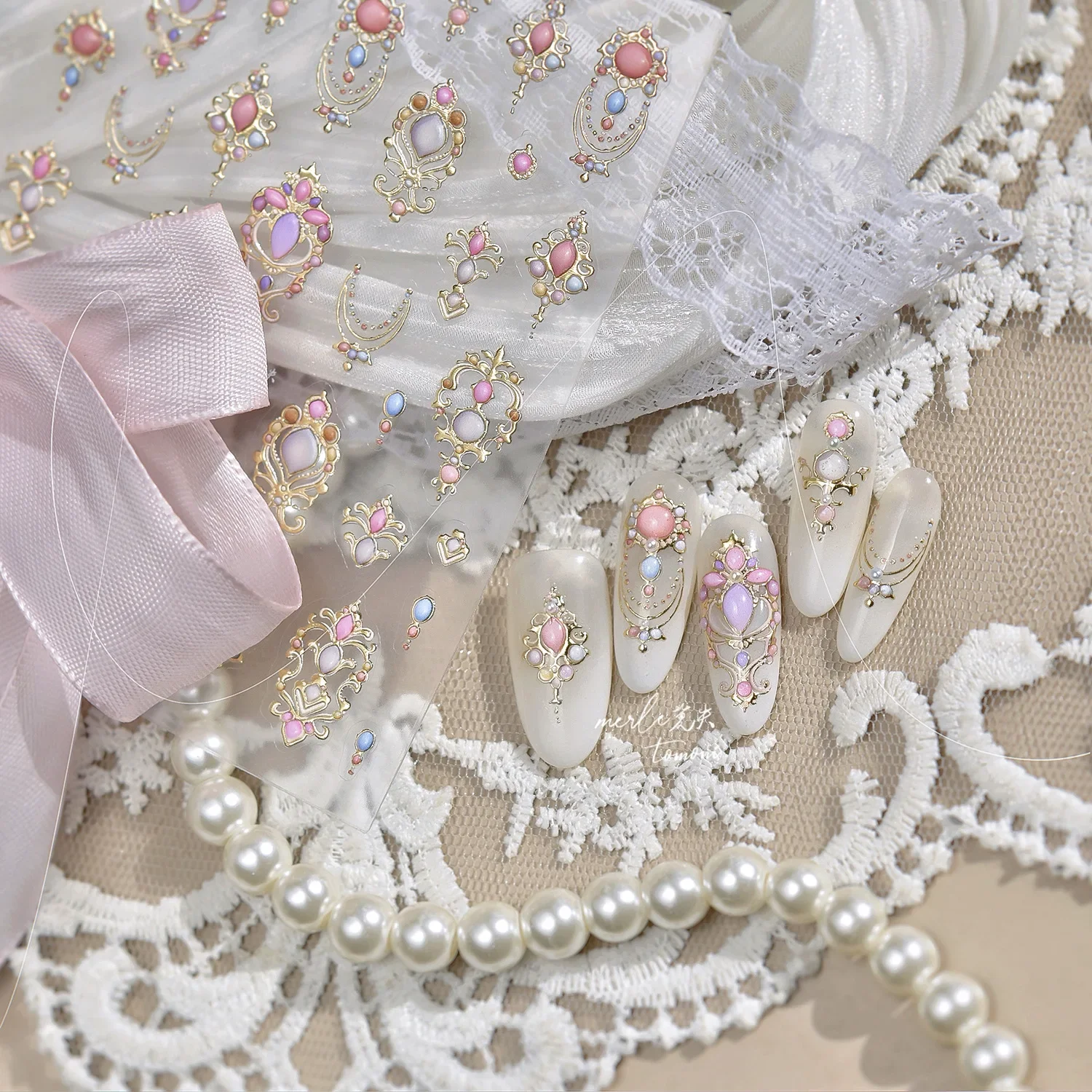 Gold Scepter Frames Nail Art Stickers Lavish Jewel Crown Patterns 5D Metal Nail Sticker Self Adhesive Manicure Decorat Decal DIY