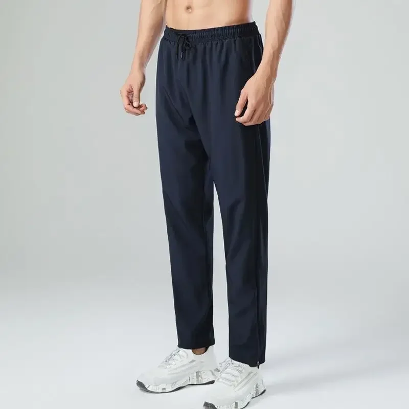 Casual Summer Sports Running Pants Men's Quick Drying Loose Panelled Elastic Waited Pocket Zipper Simple Straight Trousers