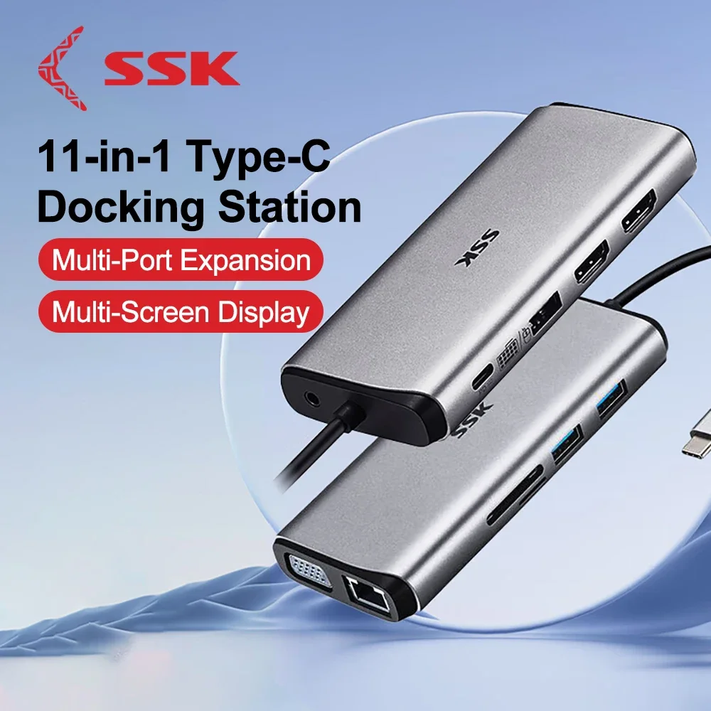 Imagem -01 - Ssk-usb c Docking Station 11 em Monitores Triplos Dock Usb Monitor Duplo de Hdmi Vga Adaptador Pd3.0 Hub para Macbook Pro Laptop ssk usb c docking station 11 em monitores triplos dock usb monitor duplo de hdmi vga adaptador pd30 hub para macbook pro laptop 01