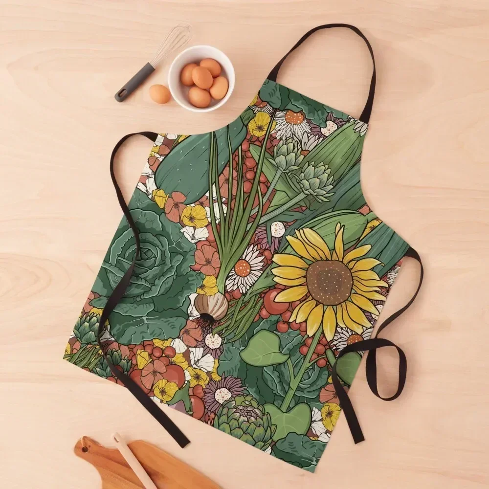 

Veggie Patch Illustration Apron Costume Waiter Waterproof Kitchen Woman Kitchen Accessories 2022 Kitchen Items Apron