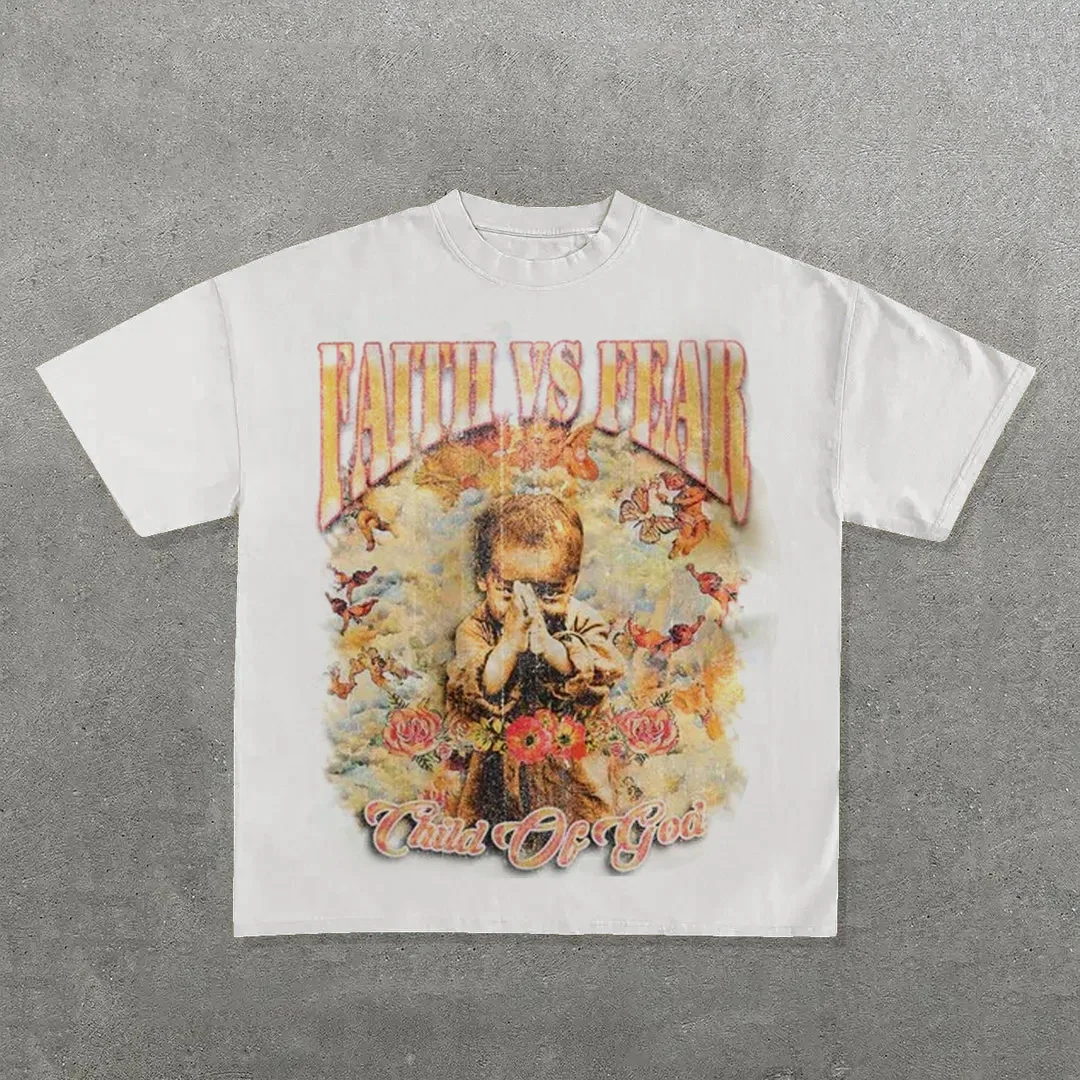 تي شيرت برقبة دائرية من Streetwear للرجال والنساء Harajuku كلاسيكي مطبوع عليه رسومات كبيرة الحجم وأكمام قصيرة تي شيرت ملابس قوطي