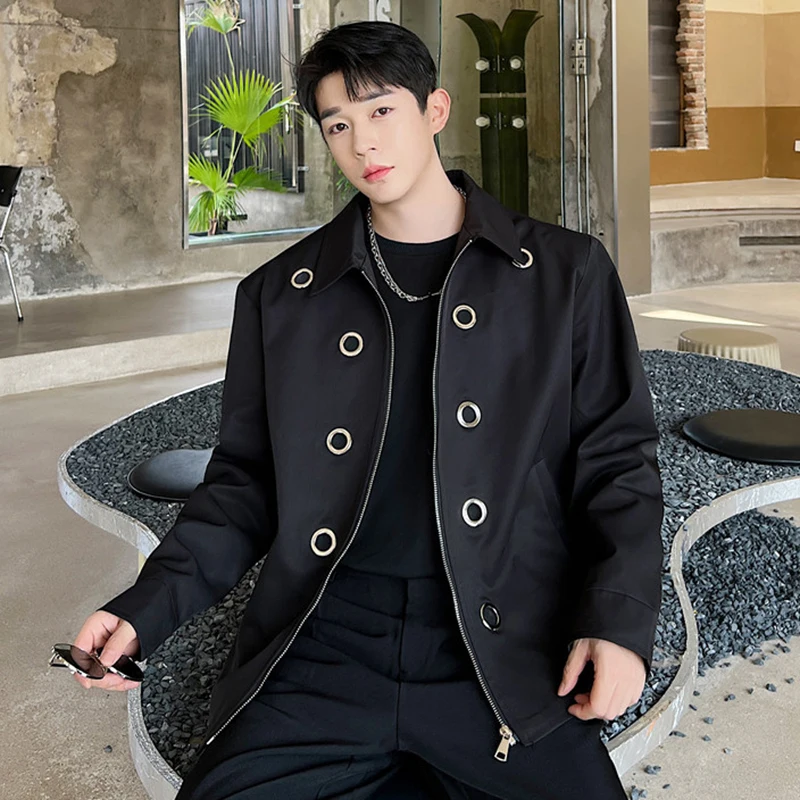 IEFB 2024 Autumn New Fashion Men\'s Jacket Trendy Metal Circular Hole Niche Design Korean Loose Male Jackets Men\'s Wear 9C7019