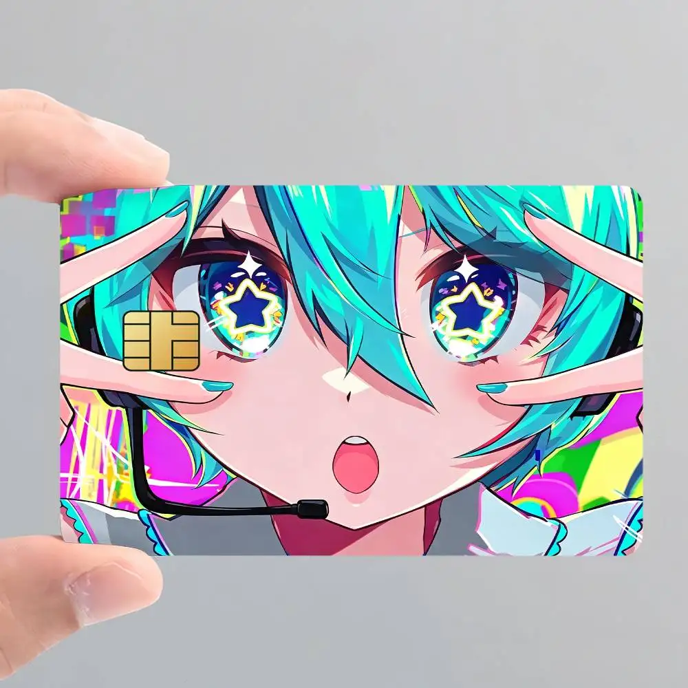 Kawaii M-mi-kU-U Music Anime Girl Card Stickers for Bank Access Protective Waterproof Film Cover Sticker Surprise Gift