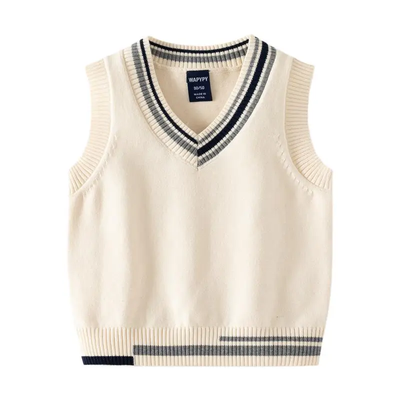 Autumn Infant Boys Beanies Sweater Vest Baby Boy Sleeveless Contrast V-collar Knitwear Multicolor Available Little Boy Pullovers