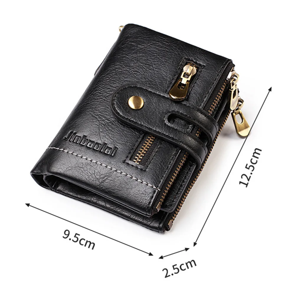 Business Men Wallets PU Leather Short Card Holder Chain Luxury Brand Men's Purse High Quality Classic Retro Male Wallet