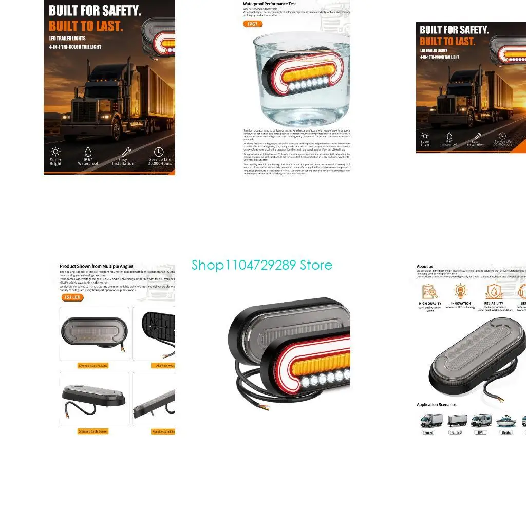 D8KE 12V-24V LED Tail Lamp Pair with Pigtail Trailer Rear Combination Light for Brake Turn and Reverse-Style Lighting Needs in